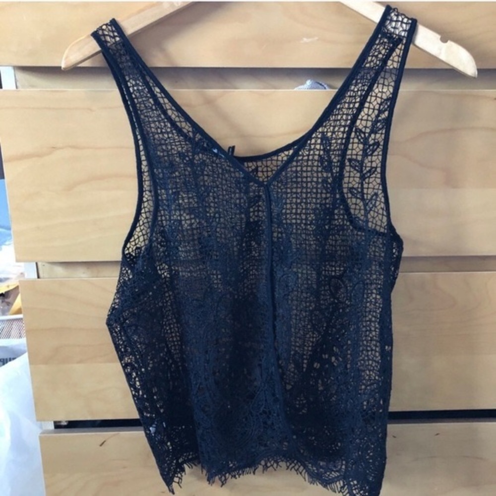 NWT House of Harlow 1960 Black Lace Crochet Slit Back Tank Top Boho Sz XS - Picture 8 of 9